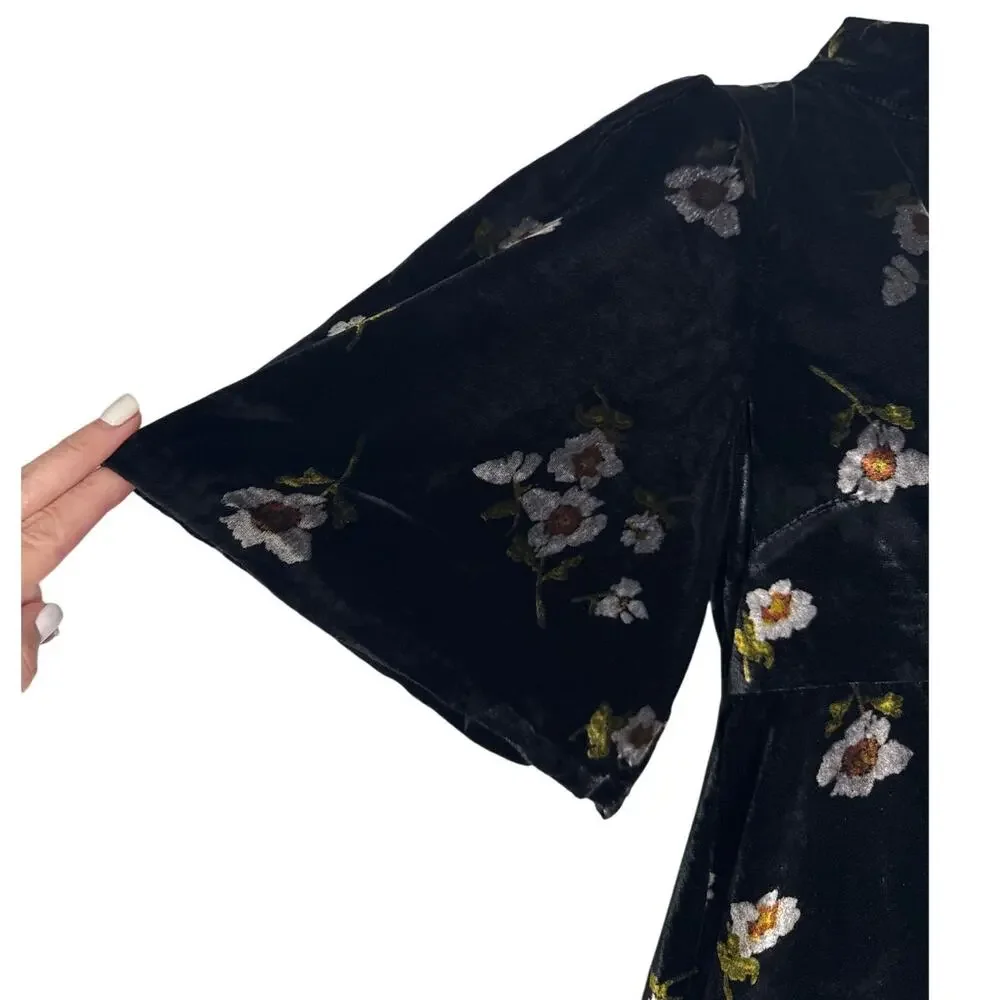 Free People Be My Baby Velvet A-Line Mini‎ Dress Black Floral Size 4 - Picture 13 of 13